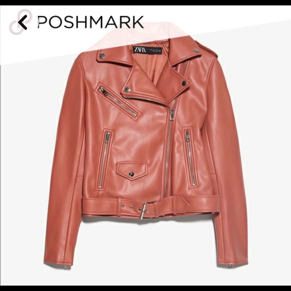 Like New Zara Leather Effect Jacket in Dusty Rose - S